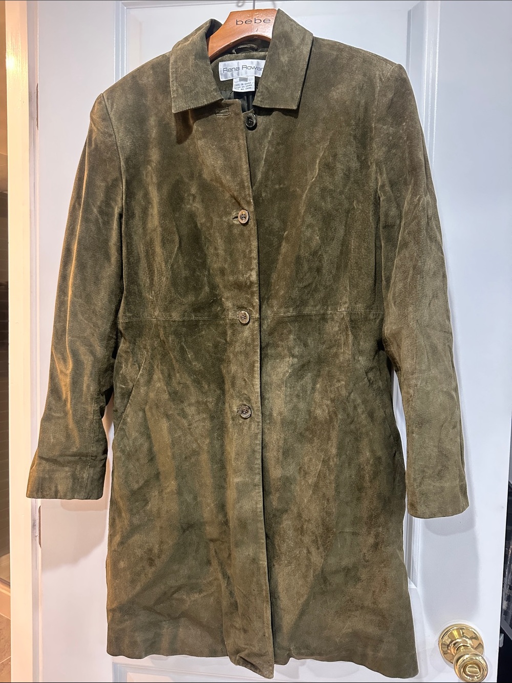 Rena Rowan Olive Green Suede Button-Front Coat